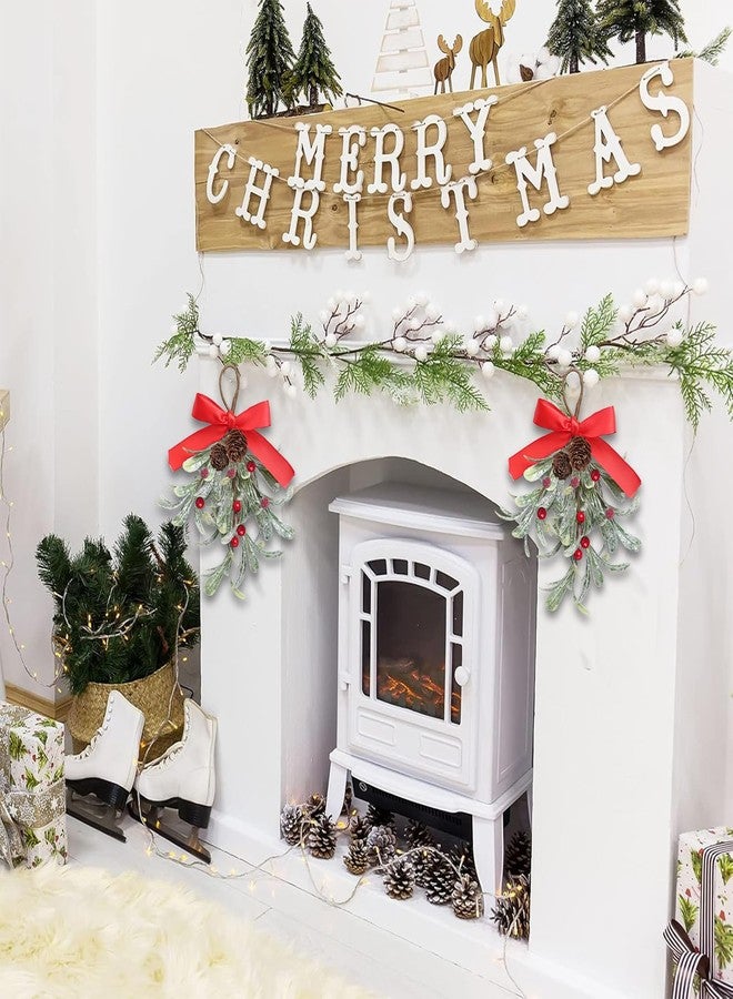 Teircno Christmas Artificial Mistletoe Ornament with Red Bow Snowy Red Berries Christmas Hanging Mistletoe Decorations Bouquet Floral Natural Pine Cones Holiday Decoration Ornament Bouquet - Image 5